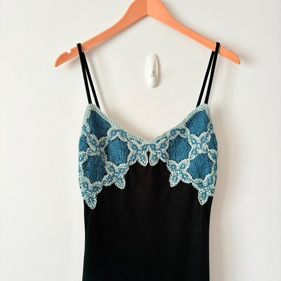 Zara Crochet Velvet Maxi Dress Side Slit Dark Green Size XS - Picture 6 of 9